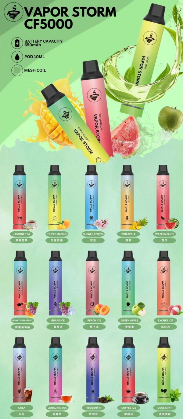 VAPOR STORM 風暴CF5000口-發光拋棄式飛霧一次性15個口味電子煙美滋滋糖果屋