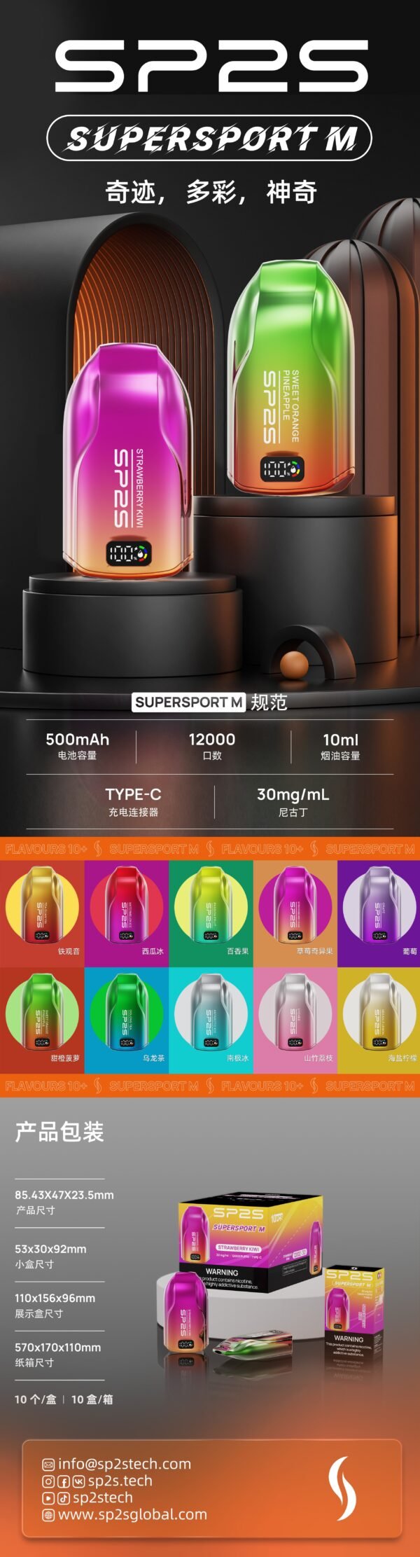 【SP2S拋棄式 12000口】擁有發光顯示屏 可充電電子煙 30ml超大容量｜美滋滋糖果屋