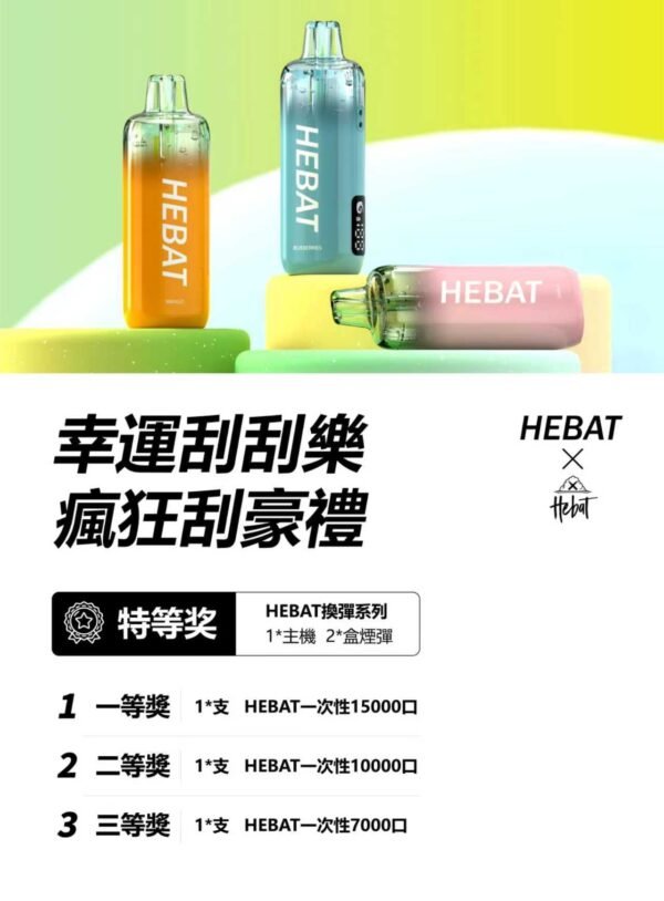 【HEBAT喜貝15000口拋棄式】王嘉尓同款｜2025最新款續航超長一次性大容量電子煙｜美滋滋糖果屋