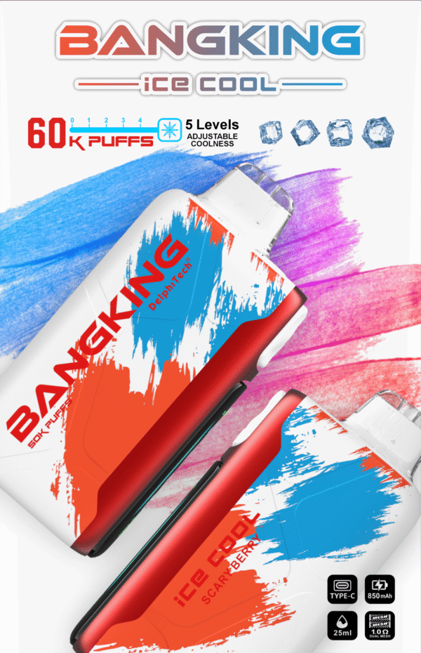 【Bang King Ice Cool 60000口拋棄式】爆款上新/一次性超大容量5級可調涼度可充電電子煙/派對解癮神器｜美滋滋糖果屋