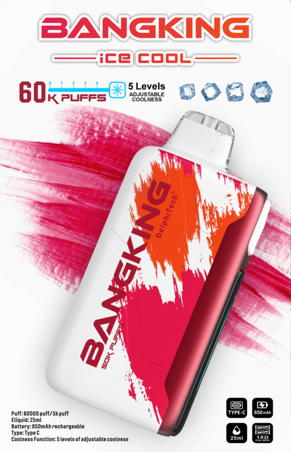 【Bang King Ice Cool 60000口拋棄式】爆款上新/一次性超大容量5級可調涼度可充電電子煙/派對解癮神器｜美滋滋糖果屋