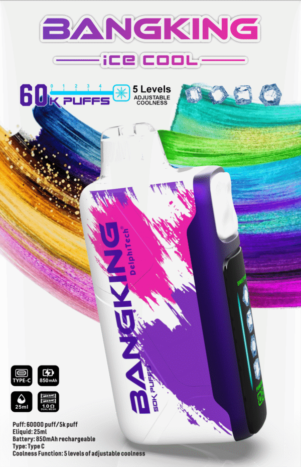 【Bang King Ice Cool 60000口拋棄式】爆款上新/一次性超大容量5級可調涼度可充電電子煙/派對解癮神器｜美滋滋糖果屋
